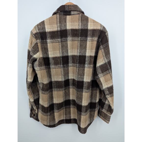Vintage Alexander’s C.P.O. Plaid Wool Shirt Jacket Brown Tan Anchor Buttons Med - Picture 4 of 6